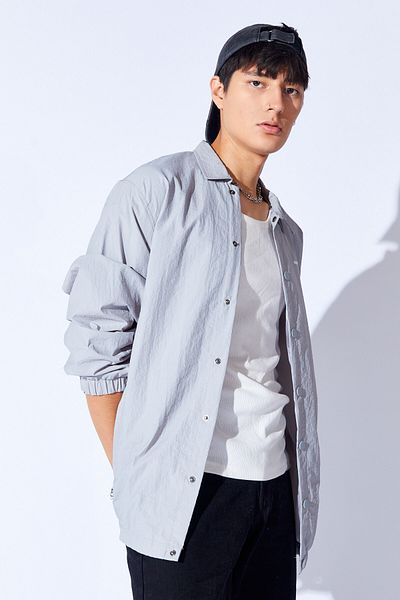 Manche Parachute Fabric Printed Rainproof Oversize Coat with Snap Fasteners |   Gray Mnw 345791 -01