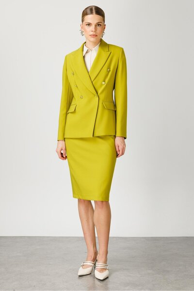 Moda İlgi Modailgi  Kruvaze Yarım Astarlı Blazer Ceket Asit