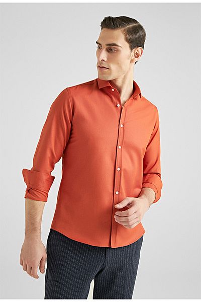Twn Ανδρικό πουκάμισο Slim Fit Πορτοκαλί Χρώμα