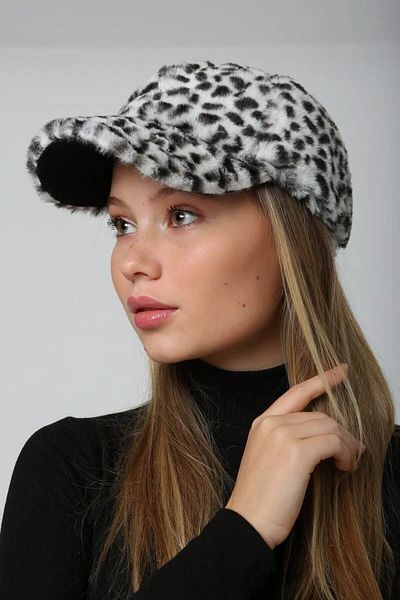 REMSA Rkş-06 Model Women's Plush Cap Hat - Black and White Spotted
