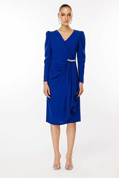 Moda İlgi Modailgi  Kruvaze Volan Detaylı Elbise Saks