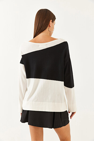 Bianco Lucci Pulover de damă, de culoare dublă, cu gât de barcă, TK 231148 60251904