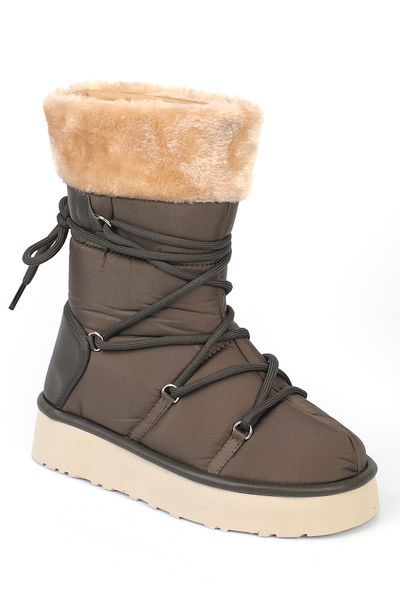ShoeTek Emelıe Khaki Γυναικείες Μπότες - Γιακά Γούνα, Ύφασμα Parachute