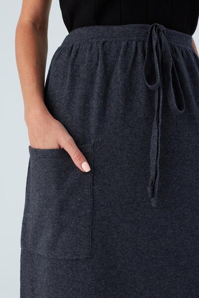 Peraluna Nora Skirt Anthracite Women's Knitwear Skirt - Relaxed Fit, Elastic Waist, Pocketed Ankle Length