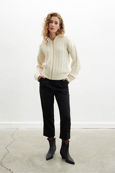 Peraluna Styleboom X Peraluna DOVER BOMBER JACKET Hair Knitted Knitwear Bomber Women's Knitwear Jacket - Ecru