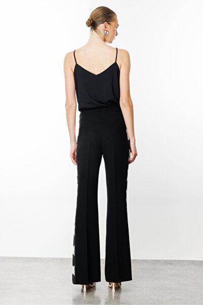 Moda İlgi Polka Dot Patterned Striped Fashionable Trousers - 7595,7596 Black