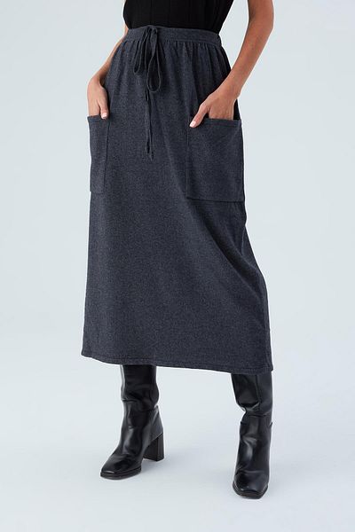 Peraluna Nora Skirt Anthracite Women's Knitwear Skirt - Relaxed Fit, Elastic Waist, Pocketed Ankle Length
