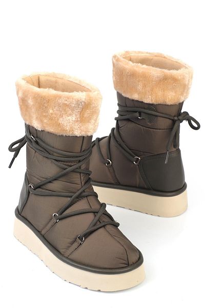 ShoeTek Emelıe Khaki Γυναικείες Μπότες - Γιακά Γούνα, Ύφασμα Parachute