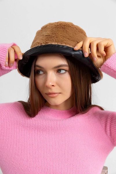 REMSA Double Sided Black Brown Plush Leather Bucket Hat
