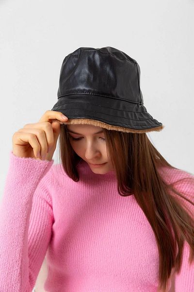 REMSA Double Sided Black Brown Plush Leather Bucket Hat