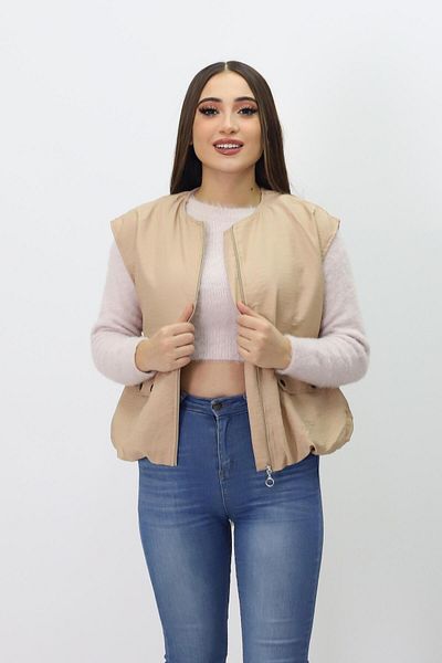 Kamex Beige Women's Vest - Zipper and Pocket