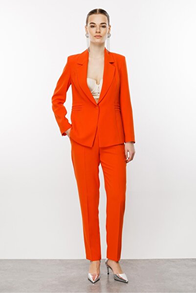Moda İlgi Modailgi  Kuptan Nervür Detaylı Yarım Astarlı Tek Düğme Ceket Orange