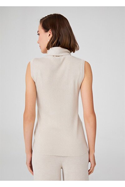 Peraluna Glittery Turtleneck Sleeveless Women's Knitwear Blouse - Cream