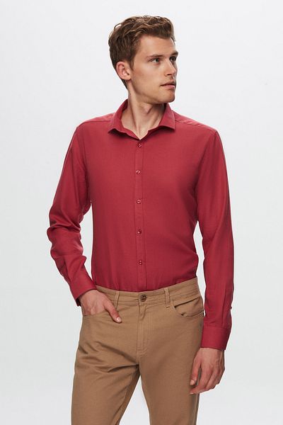 Twn Ανδρικό πουκάμισο Slim Fit - Claret Red Color