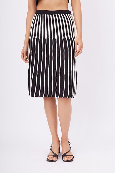 Peraluna Fusta A-Line cu dungi Jule Skirt - Negru_ecru