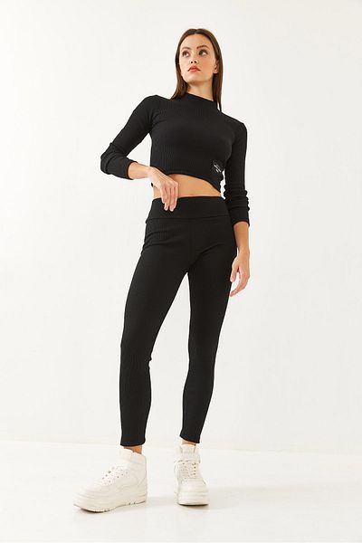 Bianco Lucci Women's Ribbed Label Detailed Top and Bottom Set 60251908