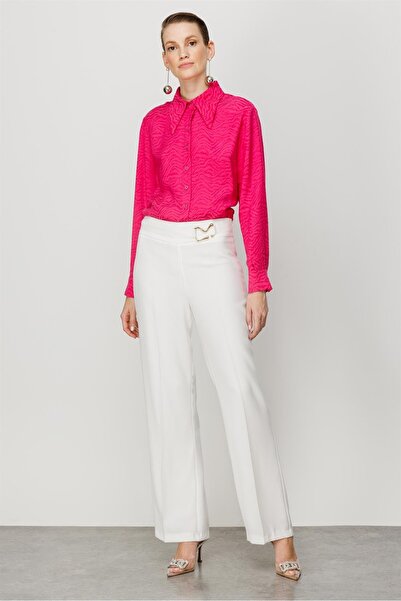 Moda İlgi Modailgi Beli Metal Toka Detaylı Pantolon Ekru
