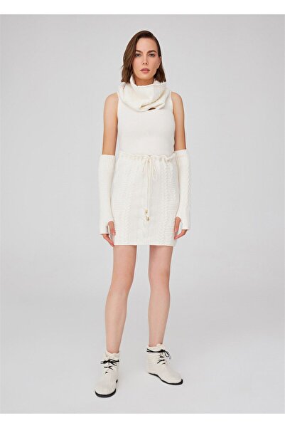 Peraluna Saç Örgü Kaşmir Karışım Kadın Triko Boyunluk - Ekru
