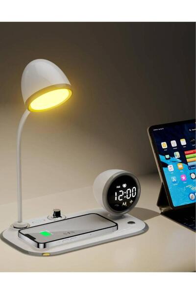 S-LINK SL-CW21 Telefon Uyumlu Fast Şarj 15W Ayarlanabilir Led Işıklı LCD Ekran Double Alarmli Beyaz