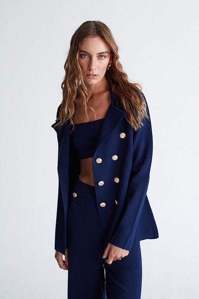 Peraluna Blazer de tricotaj pentru femei - tricotat din oțel, lac, nasturi, croială clasică Styleboom X Katherıne