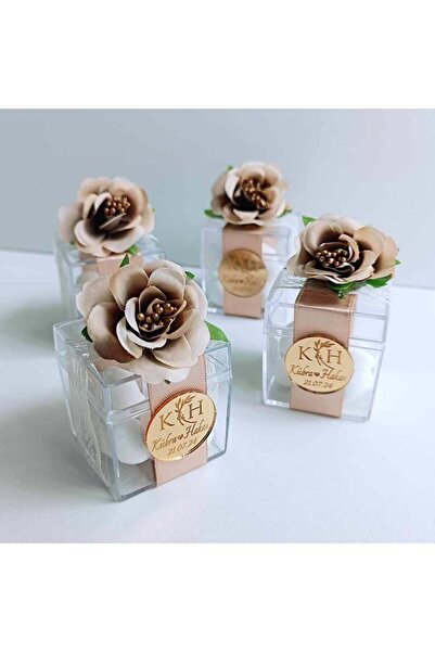 Mekece Nikah Şekeri Hediyeliği Gold Gül Süslemeli Mika Kutu Nks-251 - 50 Adet