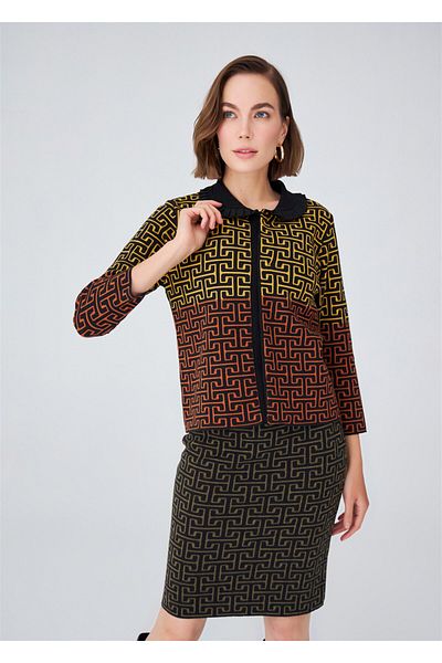 Peraluna Jacquard Baby Collared Women's Knitwear Jacket - Multicolored