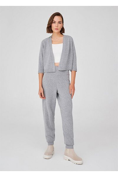 Peraluna Gray Melange Short Women's Knitwear Bolero - Reglan Sleeve, Cashmere Blend