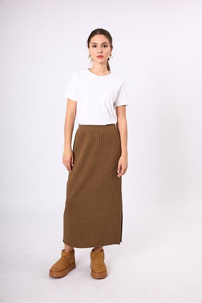 Peraluna Fusta Molly Midi Knitwear - Rib Brown Melange