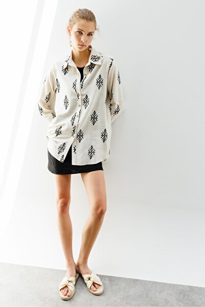 Moda İlgi Modailgi  Kilim Desen İkili Keten Gömlek Keten