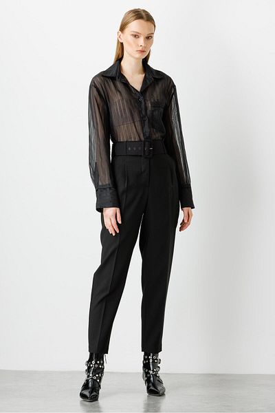 Moda İlgi Modailgi Belted Pleat Detailed High Waist Trousers Black