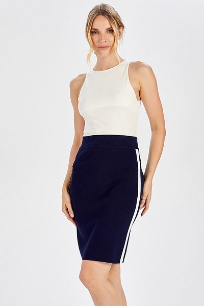 Peraluna Slim Fit Skirt with Side Stripes - Navy/White