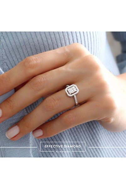 Effective Diamond Kadın Avangarde Baget Tektaş Gümüş Yüzük