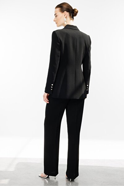 Moda İlgi Чорні модні широкі штани з тканим візерунком - 7811