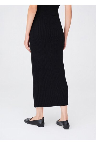 Peraluna Ribbed Knitted Cashmere Blended High Waist Pencil Women's Knitwear Skirt - Black