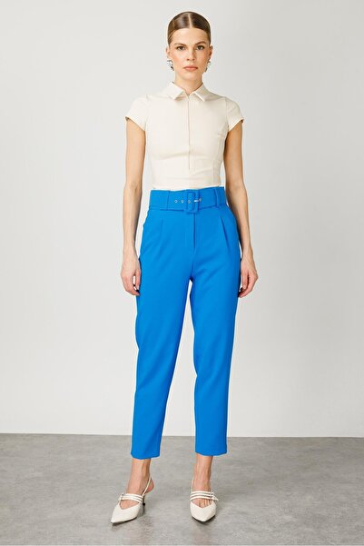 Moda İlgi Modailgi Kemer ve Pile Detaylı Takım Pantolon - 7534 Mavi