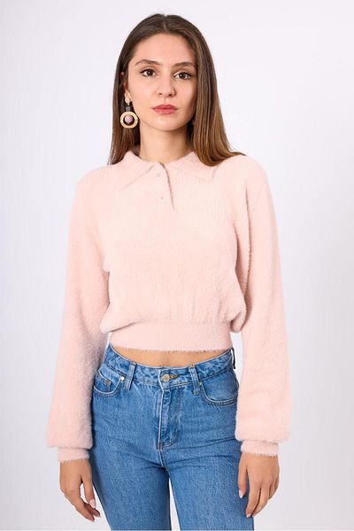 Peraluna Γυναικεία πλεκτή μπλούζα Lucy Krop Cut Polo Neck - Ανοιχτό ροζ