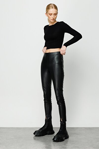 Moda İlgi Modailgi Side Zipper Leather Trousers Black