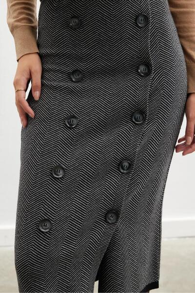 Peraluna Styleboom X Peraluna CHESHIRE SKIRT Herringbone Pattern Midi Length Women's Knitwear Skirt - Black