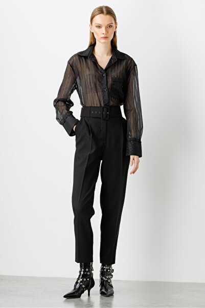 Moda İlgi Modailgi Belted Pleat Detailed High Waist Trousers Black