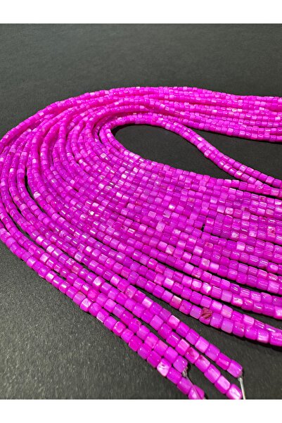 LİVZA BİJUTERİ Fuşya  Kare Sedef Dizi Boncuk 3,5x3,5 mm