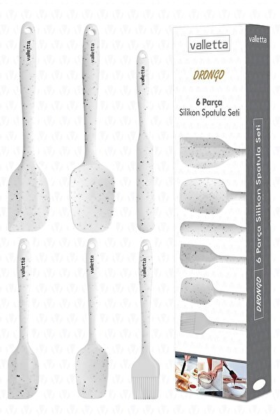 valletta Drongo 6 Piece White Dotted Heat Resistant Fireproof Non-Stick Silicone Spatula Set