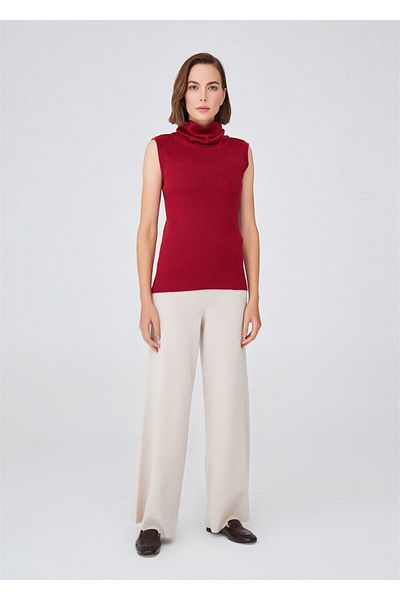 Peraluna Glittery Turtleneck Sleeveless Women's Knitwear Blouse - Red