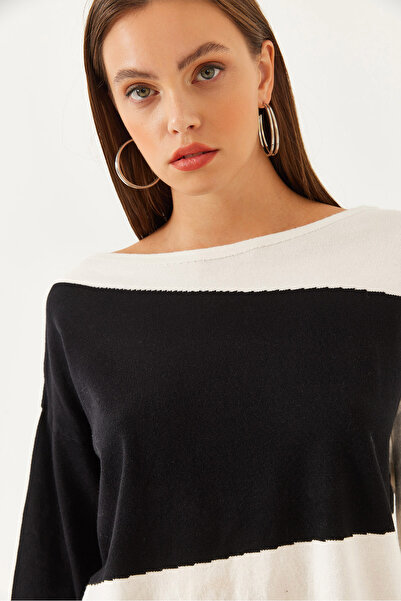 Bianco Lucci Pulover de damă, de culoare dublă, cu gât de barcă, TK 231148 60251904