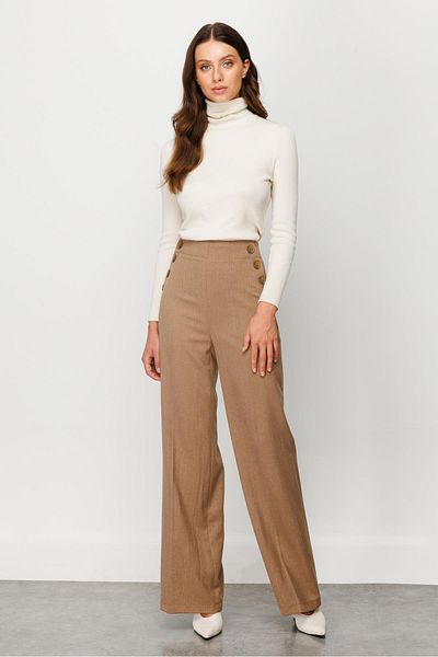 Moda İlgi Modailgi Button Detailed Palazzo Trousers Mink