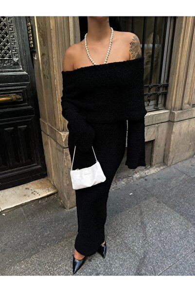 KENZA'A TRİKO Γυναικείο πλεκτό φόρεμα με μοτίβο γιακά Madonna