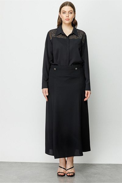 Moda İlgi Modailgi Corset în talie Fusta lungă cu accesorii Negru