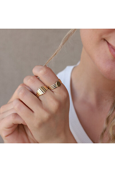 Diamond Line-Gülaylar 14 Ayar Sarı Altın Serçe Parmak Yüzük