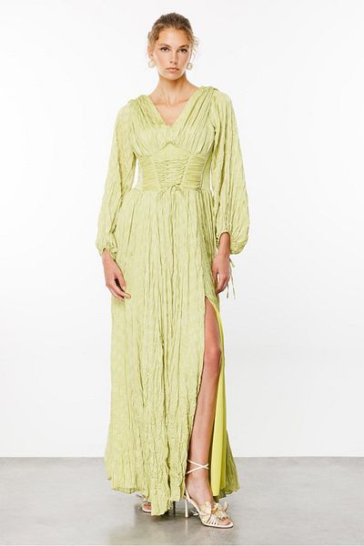 Moda İlgi Acid Color Jacquard Fashionable Pleated Dress