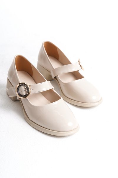 MARSEDO Beige Women's Loafer - Scarf Thick Heel Daily Ballet Shoes