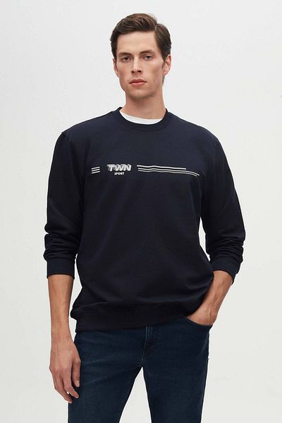 Twn Φούτερ Relaxed Fit Navy Blue με στάμπα